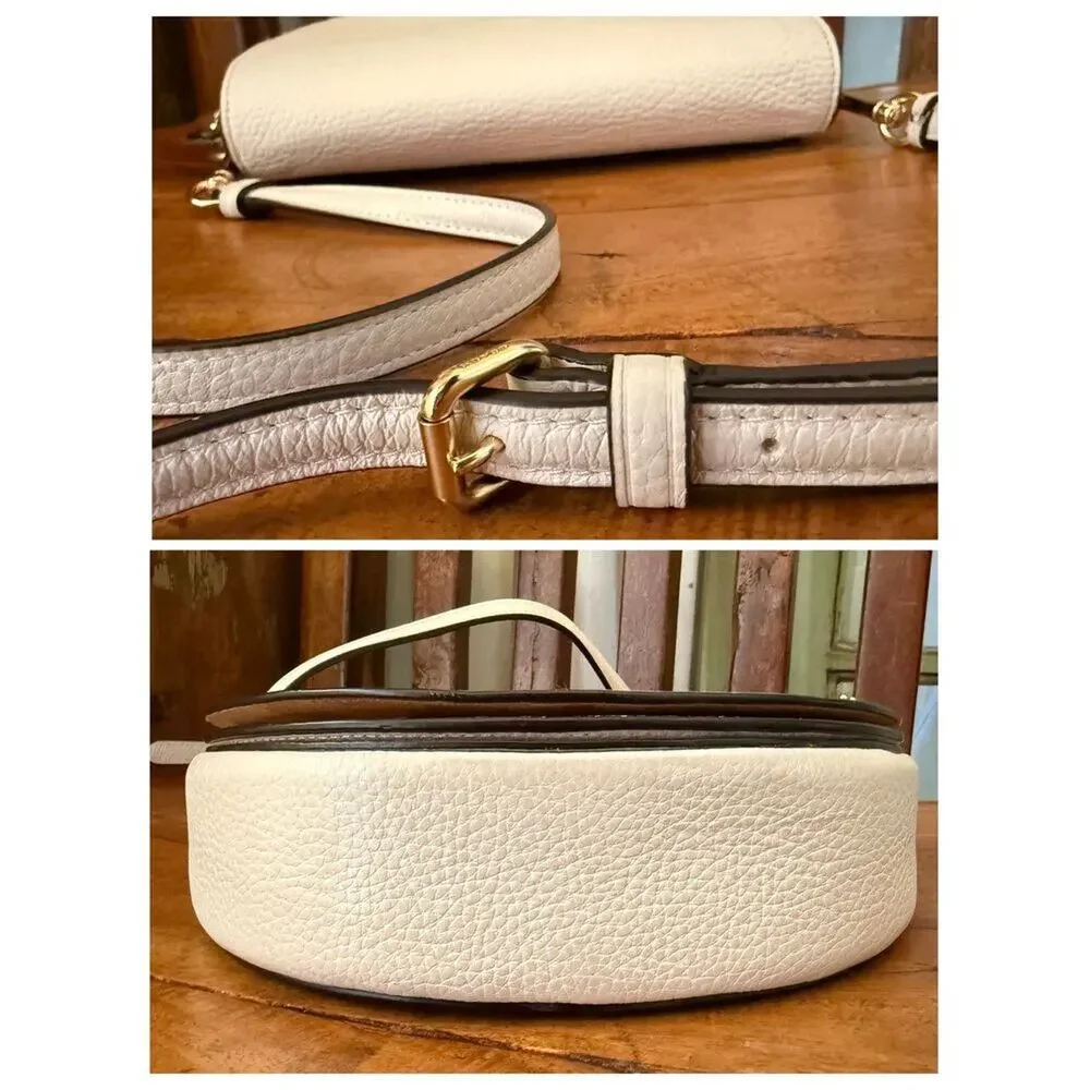 Coach Pebbled Leather Half Moon Saddle Crossbody Bag Chalk Cream Gold Hardware